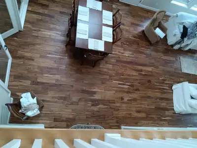 Completed flooring installation: Hardwood Dining room