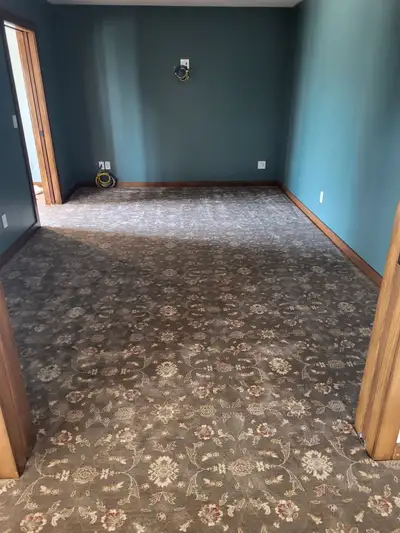 Completed flooring installation: Pattern carpet 