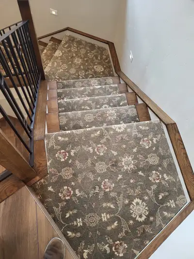 Completed flooring installation: Patterned staircase 2