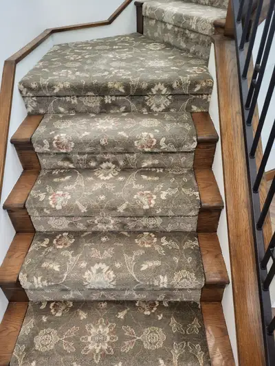 Completed flooring installation: Patterned staircase