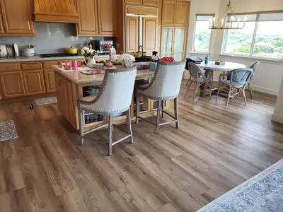 Completed flooring installation: Vinyl plank kitchen